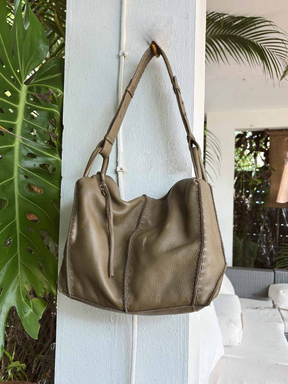 The Sak Los Feliz Medium Olive Green Leather Hobo Bag